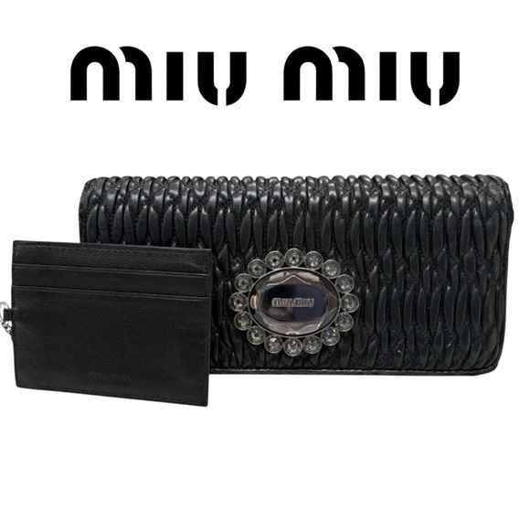 MIU MIU Rare Black Matelasse Wallet with Crystal and ID Holder - Picture 1 of 16